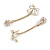 White Enamel Bow with Crystal Chain and CZ Ball Front Back Drop Earrings/Gold Tone/45mm Long - view 7