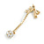 White Enamel Bow with Crystal Chain and CZ Ball Front Back Drop Earrings/Gold Tone/45mm Long - view 5