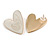 35mm Tall/ Large Milky White Enamel Asymmetric Heart Earrings in Gold Tone - view 2