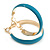 30mm D/ Wide Light Blue Enamel Hoop Earrings In Gold Tone/ Small Size - view 7