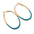 60mm Tall/ Gold Tone with Teal Enamel Oval Hoop Earrings/ Large Size - view 6