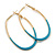 60mm Tall/ Gold Tone with Teal Enamel Oval Hoop Earrings/ Large Size - view 2