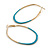60mm Tall/ Gold Tone with Teal Enamel Oval Hoop Earrings/ Large Size - view 4