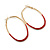 60mm Tall/ Gold Tone with Red Enamel Oval Hoop Earrings/ Large Size - view 7