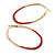 60mm Tall/ Gold Tone with Red Enamel Oval Hoop Earrings/ Large Size - view 3