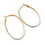 60mm Tall/ Gold Tone with White Enamel Oval Hoop Earrings/ Large Size - view 5
