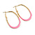 40mm Tall/ Gold Tone with Pink Enamel Oval Hoop Earrings/ Medium Size - view 2