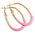 40mm Tall/ Gold Tone with Pink Enamel Oval Hoop Earrings/ Medium Size - view 6