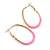 40mm Tall/ Gold Tone with Pink Enamel Oval Hoop Earrings/ Medium Size - view 3