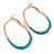 40mm Tall/ Gold Tone with Teal Enamel Oval Hoop Earrings/ Medium Size - view 2