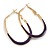 40mm Tall/ Gold Tone with Deep Purple Enamel Oval Hoop Earrings/ Medium Size - view 4