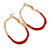 40mm Tall/ Gold Tone with Red Enamel Oval Hoop Earrings/ Medium Size - view 4