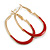 40mm Tall/ Gold Tone with Red Enamel Oval Hoop Earrings/ Medium Size - view 2