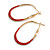 40mm Tall/ Gold Tone with Red Enamel Oval Hoop Earrings/ Medium Size - view 7