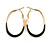 40mm Tall/ Gold Tone with Black Enamel Oval Hoop Earrings/ Medium Size