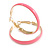 40mm D/ Wide Pink Enamel Hoop Earrings In Gold Tone/ Medium Size - view 2