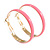 40mm D/ Wide Pink Enamel Hoop Earrings In Gold Tone/ Medium Size - view 7