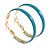 40mm D/ Wide Teal Enamel Hoop Earrings In Gold Tone/ Medium Size - view 2