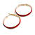 40mm D/ Wide Red Enamel Hoop Earrings In Gold Tone/ Medium Size - view 4