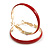 40mm D/ Wide Red Enamel Hoop Earrings In Gold Tone/ Medium Size - view 2