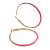 60mm Diameter/ Gold Tone with Pink Enamel Hoop Earrings/ Large Size