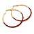 60mm Diameter/ Gold Tone with Red Enamel Hoop Earrings/ Large Size - view 2