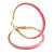 50mm Diameter/ Gold Tone with Pink Enamel Hoop Earrings/ Large Size - view 9
