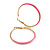 50mm Diameter/ Gold Tone with Pink Enamel Hoop Earrings/ Large Size