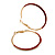 50mm Diameter/ Gold Tone with Red Enamel Hoop Earrings/ Large Size