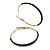 50mm Diameter/ Gold Tone with Black Enamel Hoop Earrings/ Large Size
