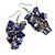 Dark Blue/Purple Shell Composite Cluster Dangle Earrings in Silver Tone - 60mm L - view 4