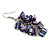 Dark Blue/Purple Shell Composite Cluster Dangle Earrings in Silver Tone - 60mm L - view 5