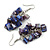 Dark Blue/Purple Shell Composite Cluster Dangle Earrings in Silver Tone - 60mm L - view 2