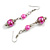 Fuchsia Pink Glass Bead with Wire Drop Earrings In Silver Tone - 65mm Long - view 3