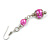 Fuchsia Pink Glass Bead with Wire Drop Earrings In Silver Tone - 65mm Long - view 4