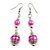 Fuchsia Pink Glass Bead with Wire Drop Earrings In Silver Tone - 65mm Long - view 5