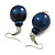 Dark Blue Double Wood Bead Drop Earrings - 55mm Long - view 3