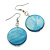 Blue Shell Coin Drop Earrings In Silver Finish - 50mm Long - view 2