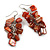 Brick Red Shell Composite Cluster Dangle Earrings in Silver Tone - 60mm L - view 4