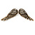 Vintage Inspired Clear Crystal Angel Wings Stud Earrings In Aged Gold Metal/38mm Across - view 2