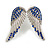 Sapphire Blue Crystal Angel Wings Stud Earrings In Silver Tone Metal/38mm Across