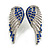 Sapphire Blue Crystal Angel Wings Stud Earrings In Silver Tone Metal/38mm Across - view 2