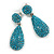 Party Sky Blue Austrian Crystal Teardrop Earrings In Silver Tone - 45mm Drop - view 3