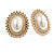 30mm Tall/ Clear Crystal White Pearl Oval Clip On Earrings In Gold Tone - view 4