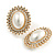 30mm Tall/ Clear Crystal White Pearl Oval Clip On Earrings In Gold Tone - view 6