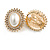 30mm Tall/ Clear Crystal White Pearl Oval Clip On Earrings In Gold Tone - view 2