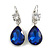 Royal Blue/Clear Glass Teardrop Earrings With Leverback Closure In Silver Tone/ 45mm Drop - view 4