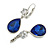 Royal Blue/Clear Glass Teardrop Earrings With Leverback Closure In Silver Tone/ 45mm Drop - view 2
