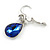 Royal Blue/Clear Glass Teardrop Earrings With Leverback Closure In Silver Tone/ 45mm Drop - view 6