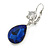 Royal Blue/Clear Glass Teardrop Earrings With Leverback Closure In Silver Tone/ 45mm Drop - view 7